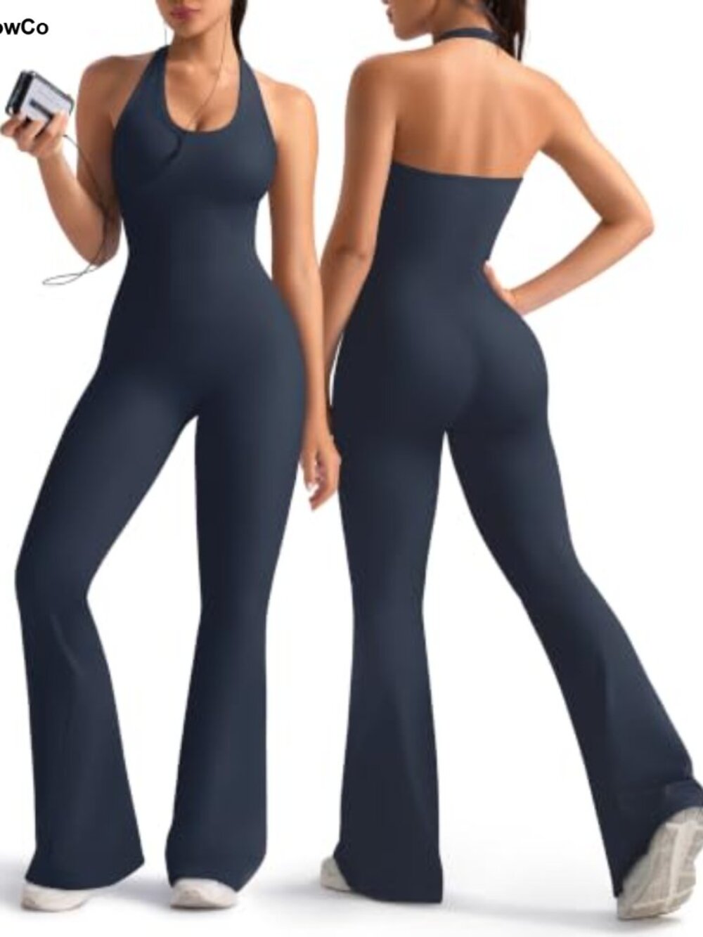 Flare Workout Jumpsuit Halter Neck One Piece Unitard Tummy Control